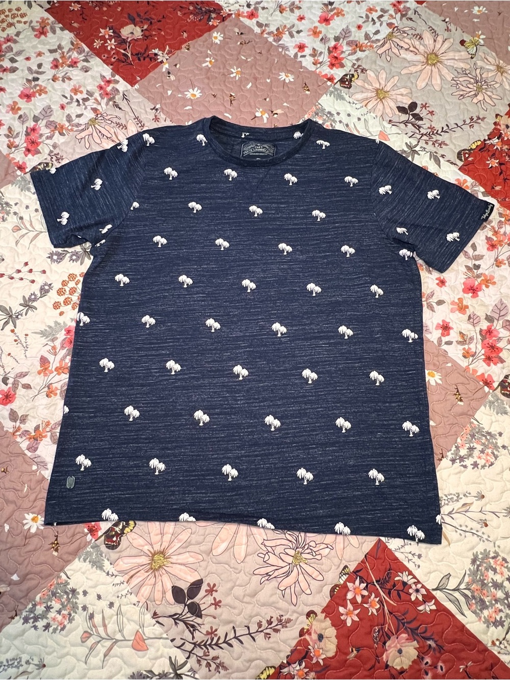 Tokyo Laundry Navy Short Sleeve Tee with White Palm Tree Print